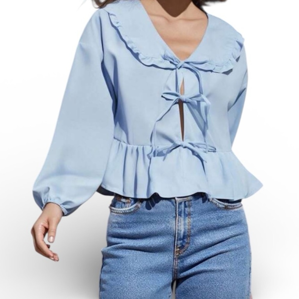 ✨Sweet Bow Tie Crop Top – Long Sleeve ✨